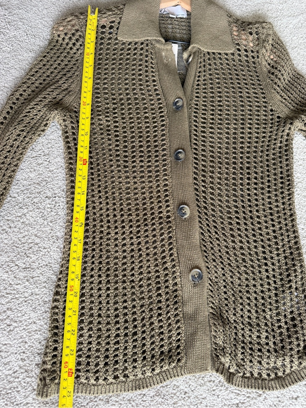 Anthropologie DH New York Open-Stitch Cardigan Sweater Olive Mesh Knit NWT Small - Picture 11 of 11